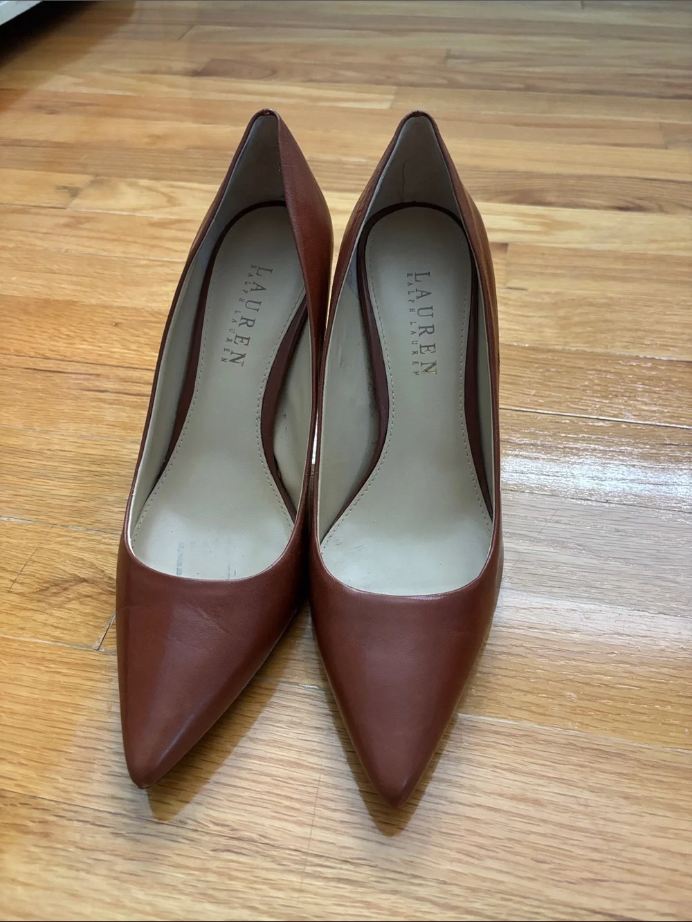 Lauren Ralph Brown Pointed Toe Leather Pumps